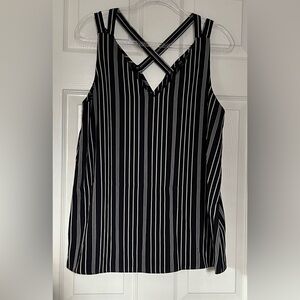 River Island UK Navy Blue & Cream Striped Top Criss-Cross Strap Detail US10/UK14